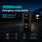 10000mAh emergency jump starter with 4000A peak current for 12V vehicles, SUVs and pickup trucks