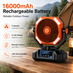 16000mAh Rechargeable Camping Fan with LED Light and Remote Control Australia