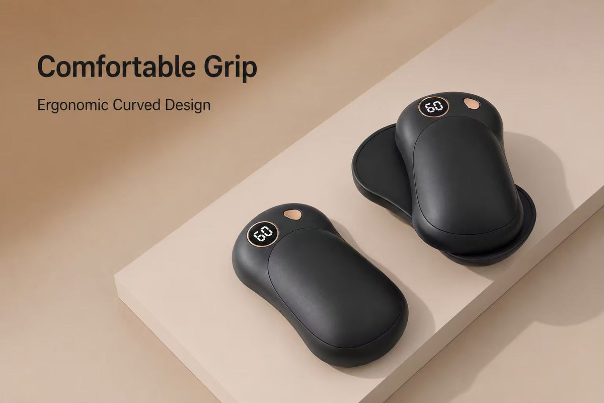 2-in-1 Magnetic Hand Warmer with an ergonomic curved design for a comfortable grip.