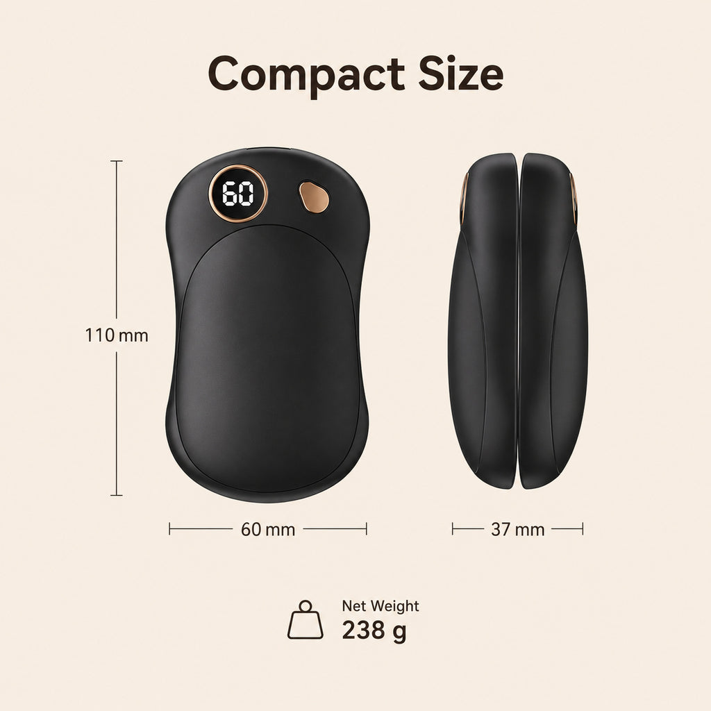 2-in-1 Magnetic Hand Warmer compact size and dimensions