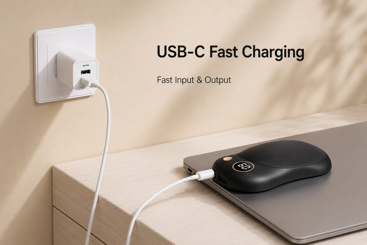 2-in-1 Magnetic Hand Warmer with USB-C fast charging for quick input and output.