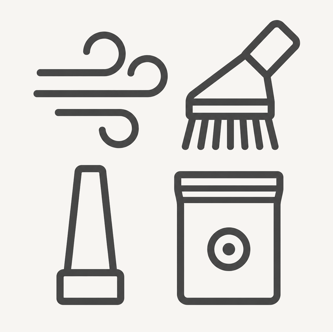 4-in-1 function icon showing blow, inflate, seal bags and clean modes