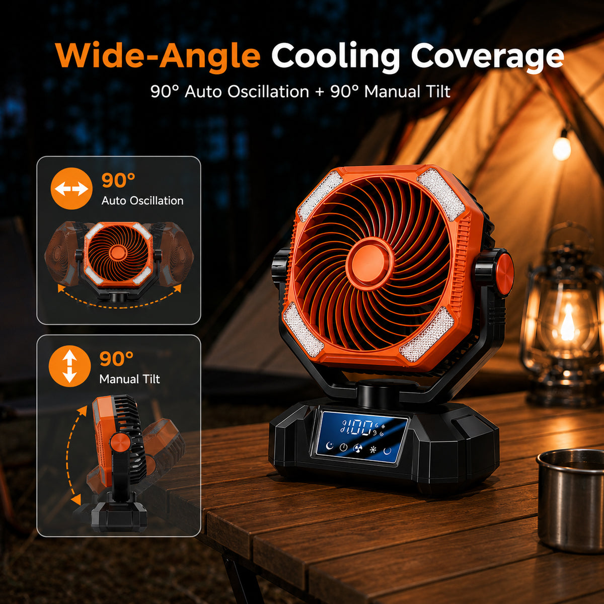 Camping Fan with 90° Auto Oscillation and Manual Tilt Australia