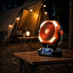 Camping Fan with LED Light and Remote Control in Outdoor Camping Setup Australia