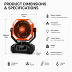 Camping Fan with LED Light & Remote Control Dimensions and Specifications Australia