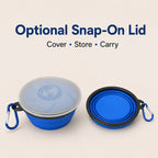 Blue Collapsible Silicone Pet Travel Bowl with Optional Snap-On Lid