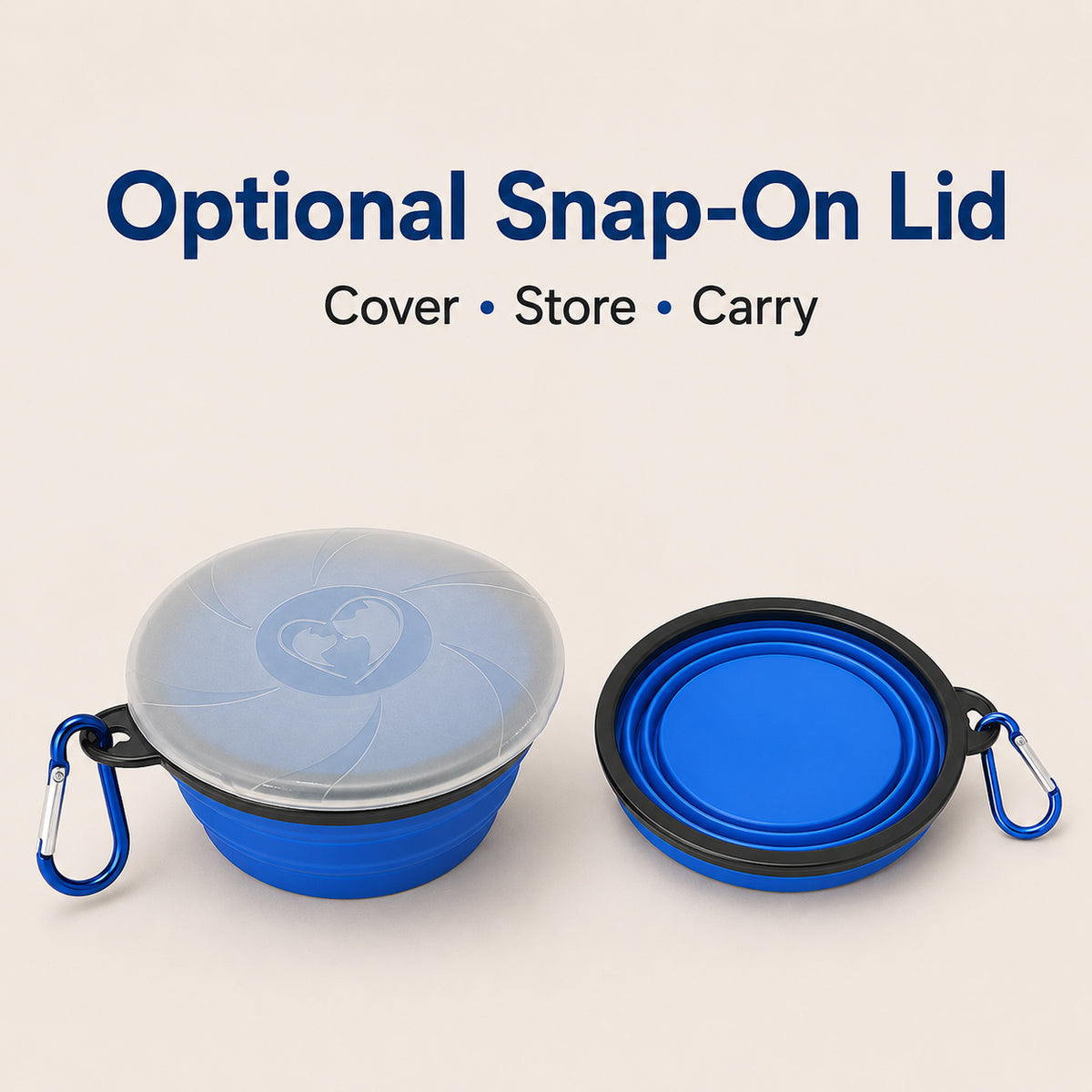 Blue Collapsible Silicone Pet Travel Bowl with Optional Snap-On Lid