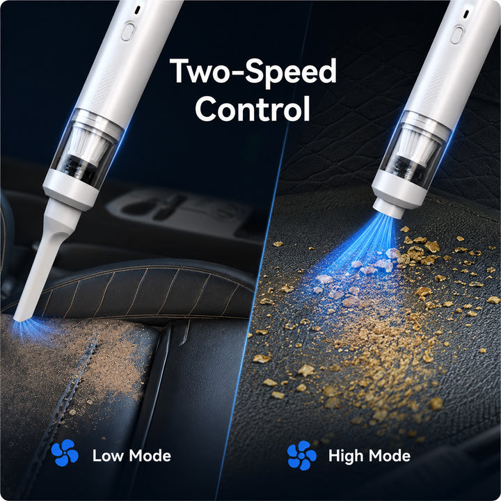 Cordless handheld vacuum with two-speed control for fine dust and large debris cleaning