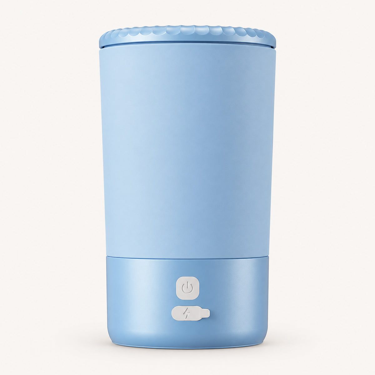 Electric Dog Paw Cleaner in blue with button control, shown from the front.