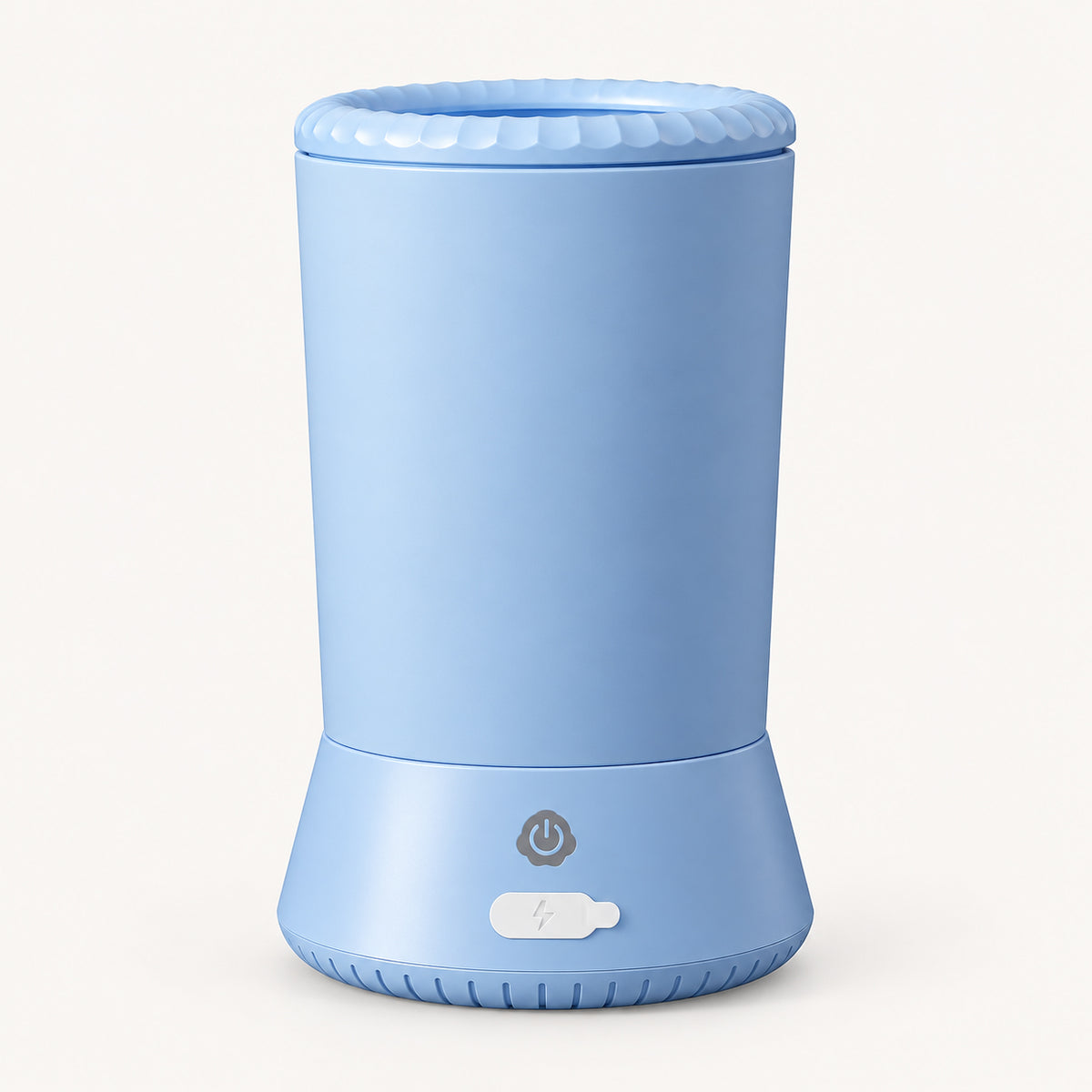 Electric Dog Paw Cleaner in blue with touch control and a flared base, shown from the front.