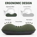Ergonomic inflatable camping pillow with neck support and pressure relief design