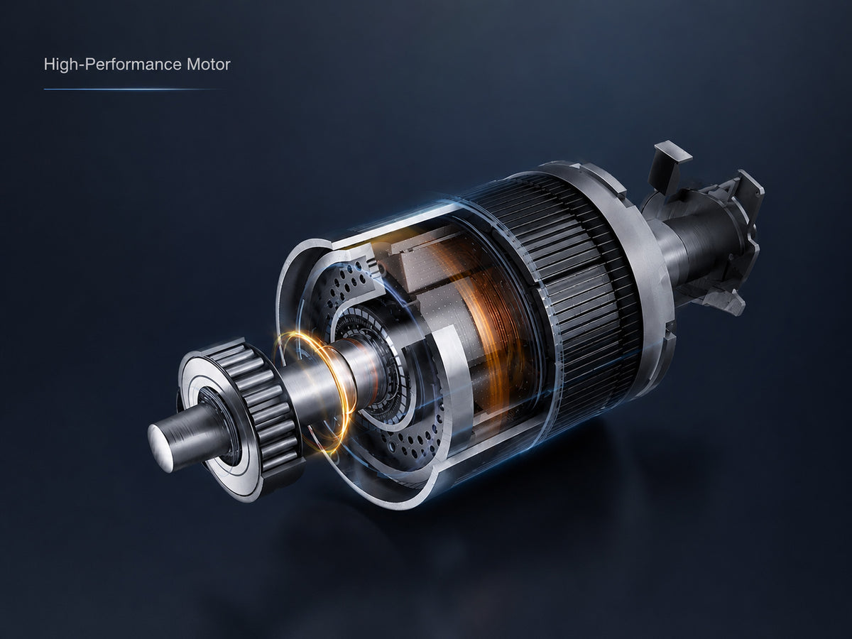 High-performance brushless motor with cutaway internal structure