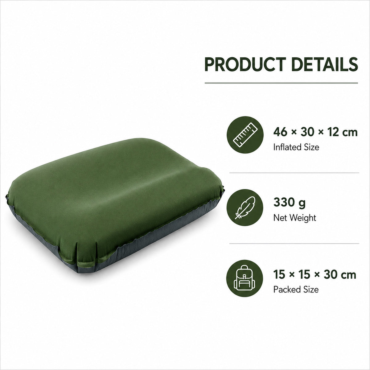 Inflatable camping pillow dimensions weight and packed size