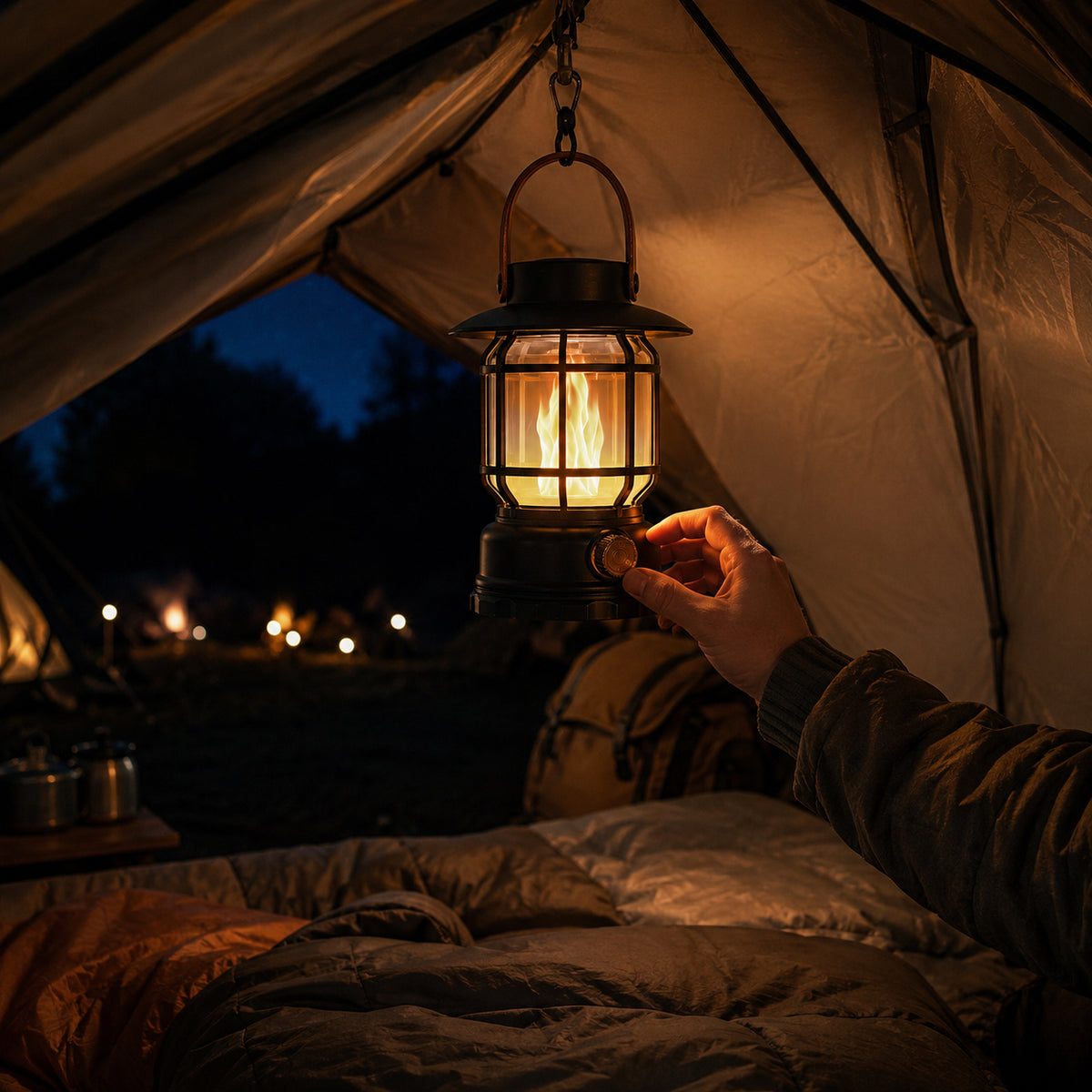Portable Solar Camping Lantern Hanging Inside Tent
