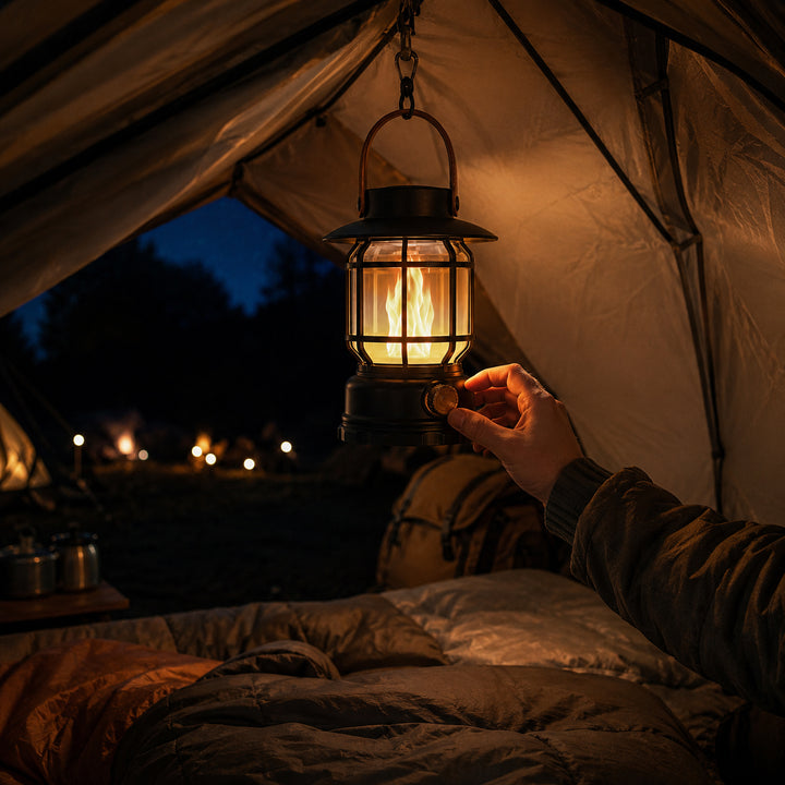 Portable Solar Camping Lantern Hanging Inside Tent