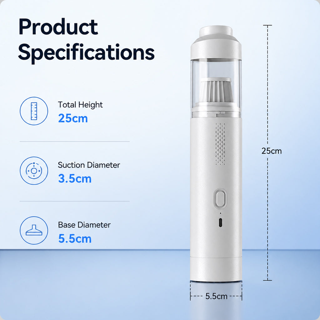 Portable car vacuum cleaner dimensions and product specifications