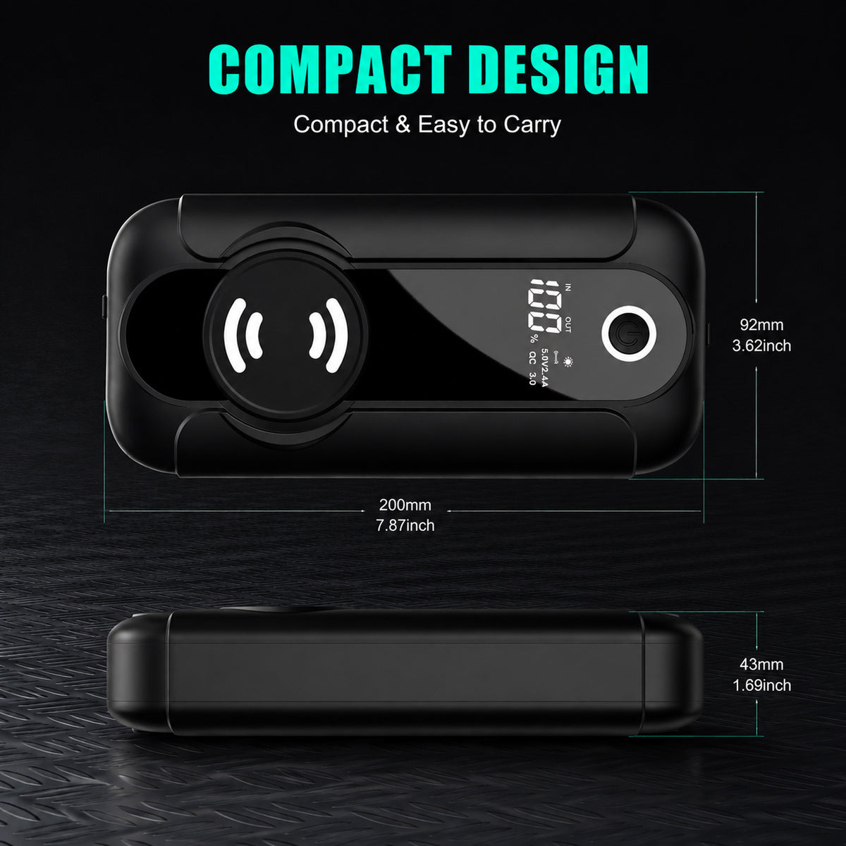 Compact 4000A portable jump starter dimensions for 12V cars, SUVs and pickup trucks