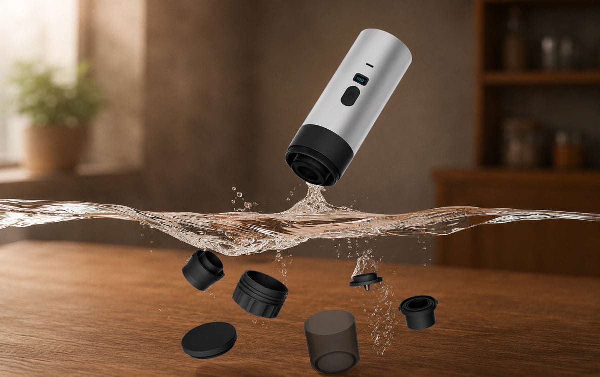 Portable Self-Heating Espresso Maker with removable parts for easy cleaning