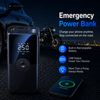 Portable tire inflator with emergency power bank and USB phone charging