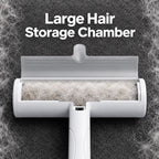 Reusable Pet Hair Remover Brush with open hair storage chamber showing collected pet fur