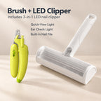 Reusable Pet Hair Remover Brush with LED Nail Clipper, Quick-View Light, Ear Check Light and Built-In Nail File