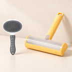 Mango Yellow Reusable Pet Hair Remover Brush with Grey Cat Paw Grooming Brush Set