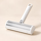 White reusable pet hair remover brush with transparent roller cover