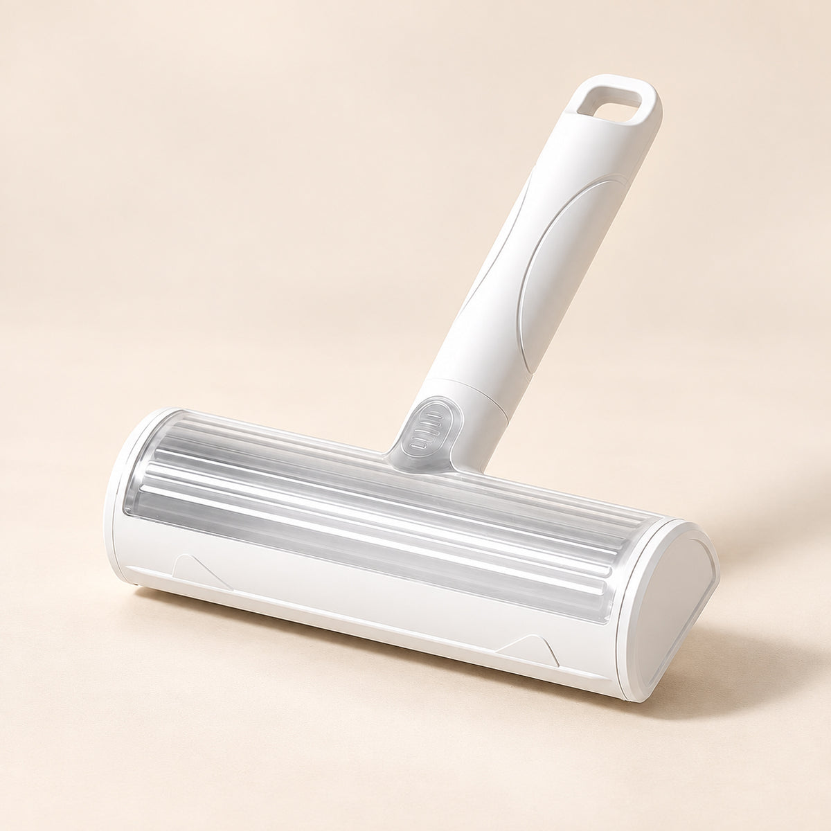 White reusable pet hair remover brush with transparent roller cover