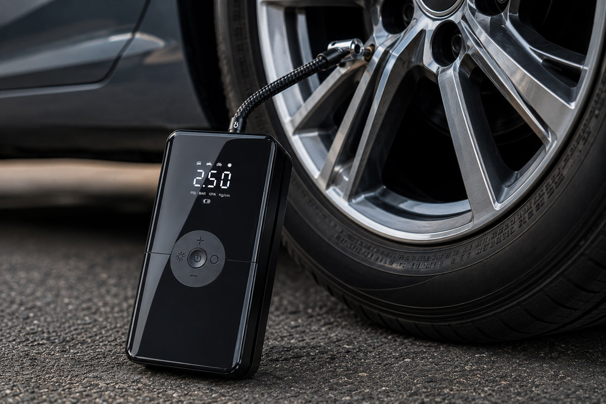 Portable wireless tire inflator with smart pressure control and automatic shut-off